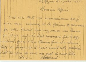 Lettre manuscrite de 1988, le début du don de Jean Yarric